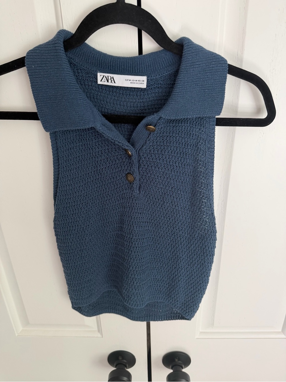 ZARA Slate Blue Knit Sleeveless Polo Tank